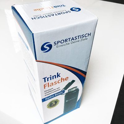 Trinkflaschen Test Sportastisch Hydro Boost Schwarz Verpackung Karton