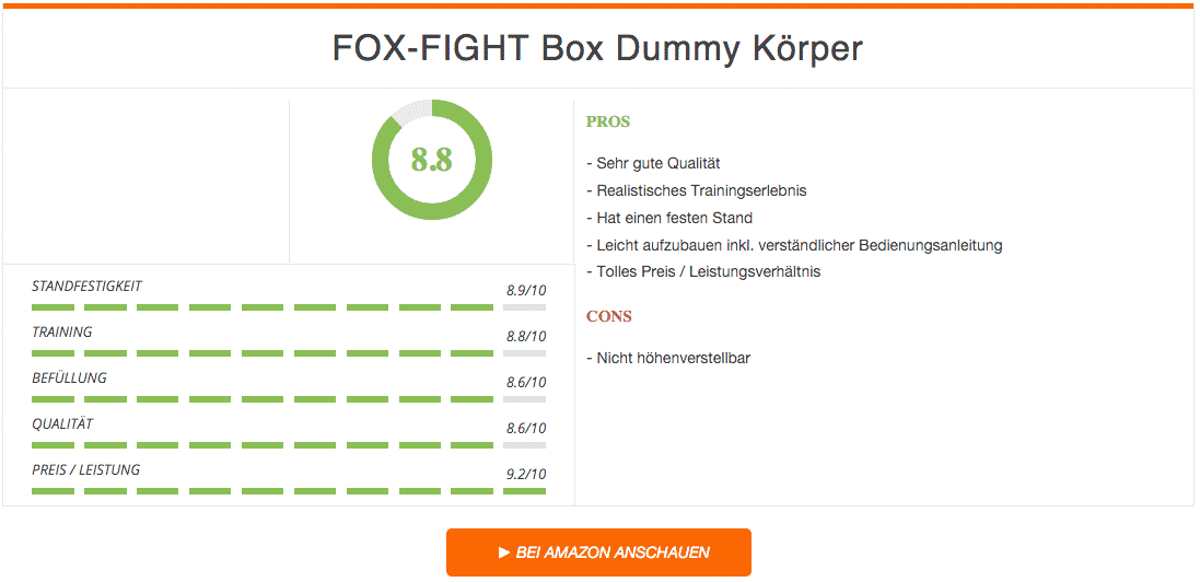 FOX-FIGHT Box Dummy Körper Ergebnis