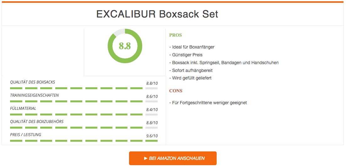 Excalibur Boxsack Set Grau Schwarz Ergebnis